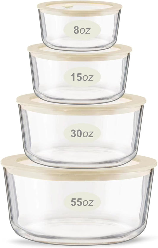Urban Green Glass Food Container Set with Glass Lid, 4 Pack, Meal Prep Containers with Silicone Framed Airtight Lid, Leakproof, 100% Plastic Free,