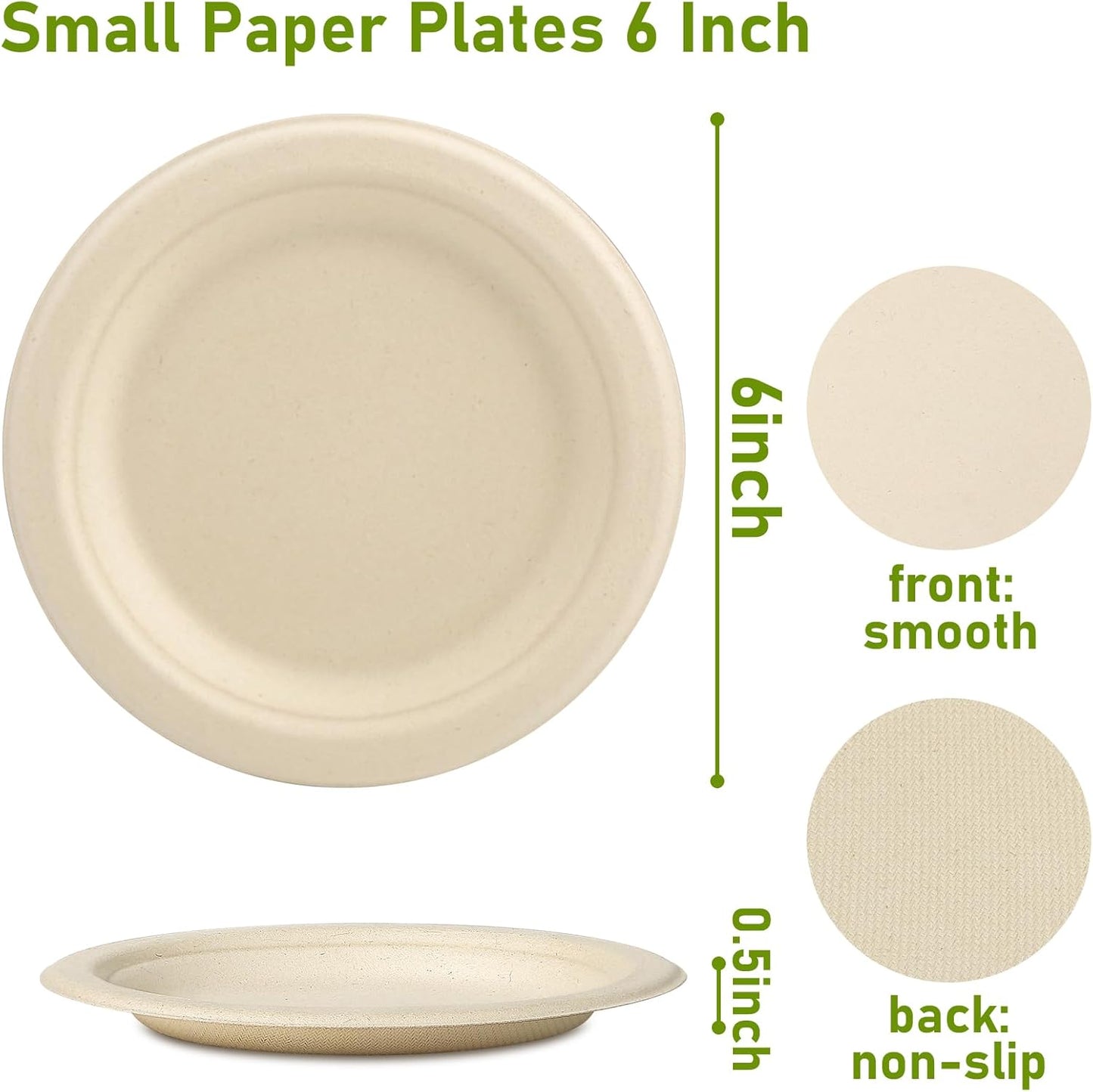 Small Paper Plates, 100 Pack Paper Plates 6 inch, 100% Compostable Plates Eco Friendly Disposable Plates, Small Dessert Plates, Brown Paper Plates