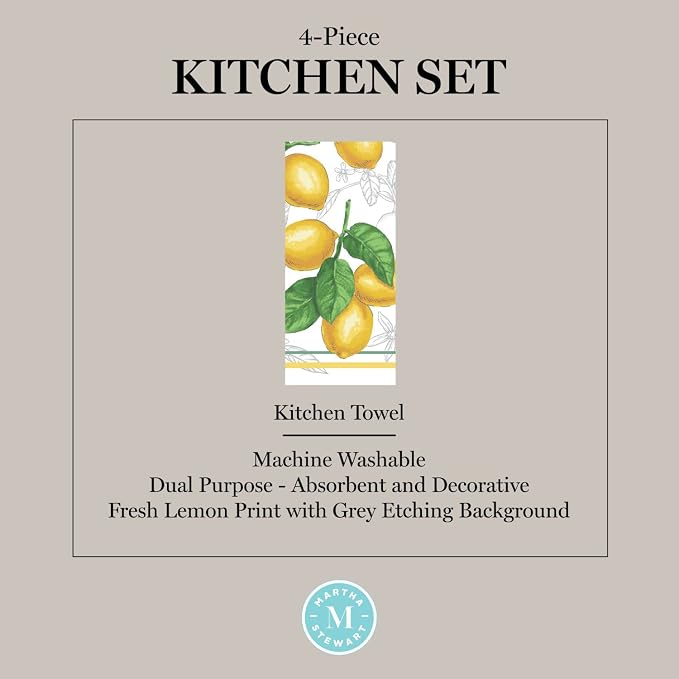 Martha Stewart Lots of Lemons Modern Kitchen Towel, Oven Mitt & Potholder Set - Image 8