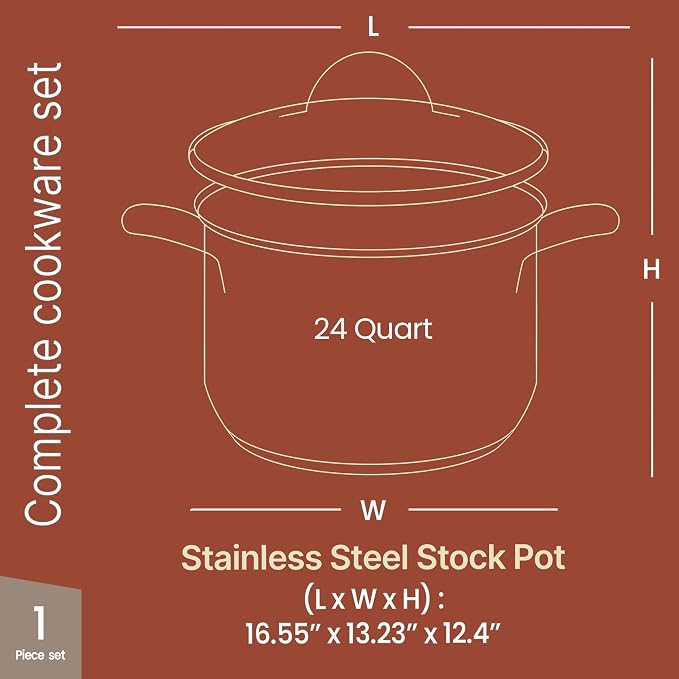 Stainless Steel Stockpot with Tempered Glass Lid 24 Quart, Durable 18/0 - Image 2