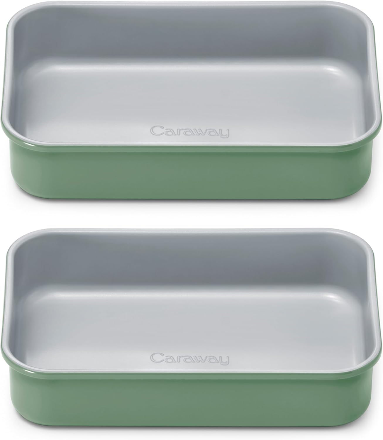 Caraway Nonstick 9” x 6.5” Small Rectangle Baking Pan Duo – Non-Toxic, PTFE & PFOA Free – Aluminized Steel Core – Deep Ceramic Baking Pan for Casseroles, Lasagna & More - Sage