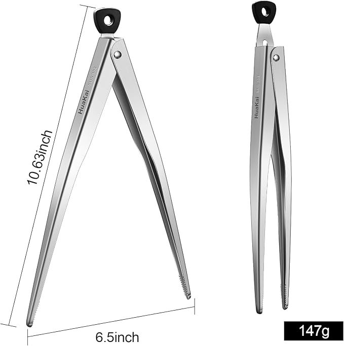 Locking Stainless Steel Kitchen Tongs, 12-inch Grill Tongs, Heat-Resistant up - Image 2