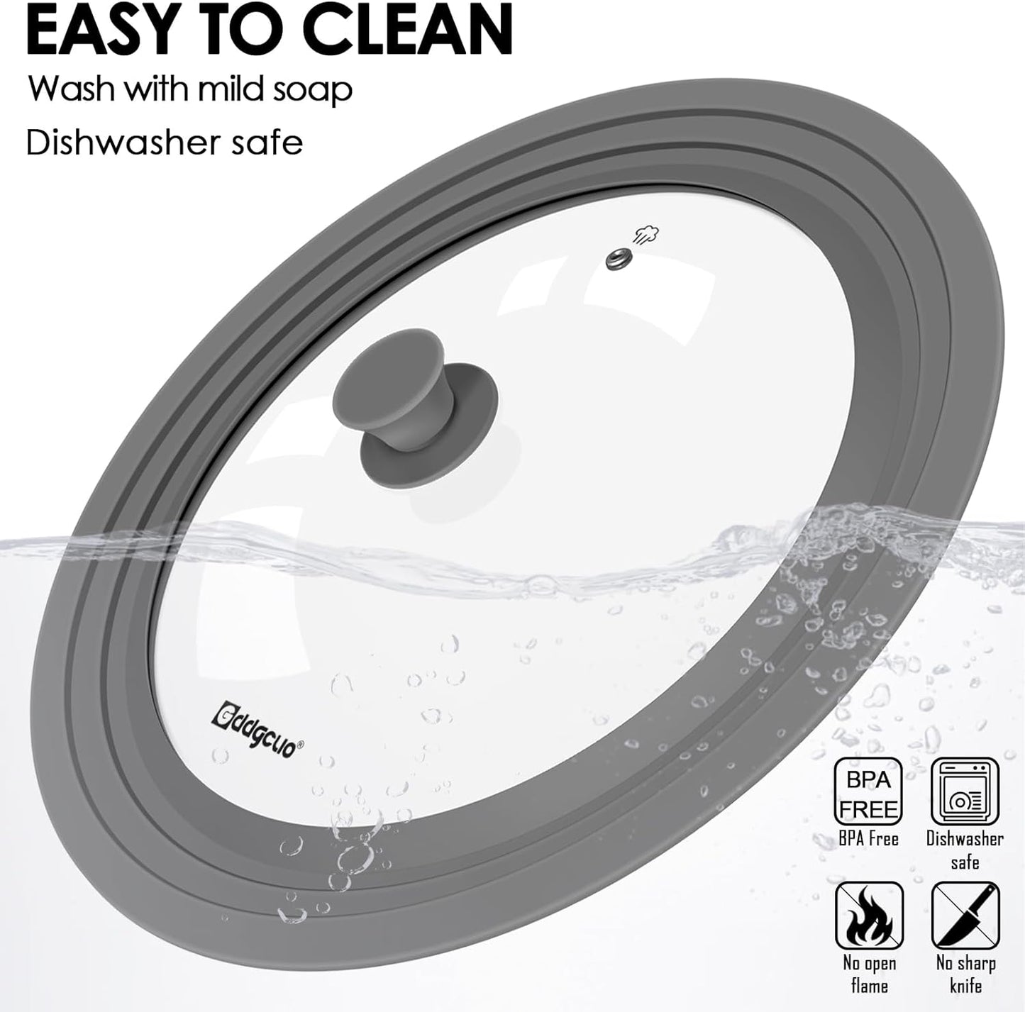 Universal Pan Lids, Silicone Pot lids for Pots, Pans & Skillets - Fits 11", 12" & 13" Diameter Cookware, Replacement Frying Pan lid, Dishwasher Safe (Grey)