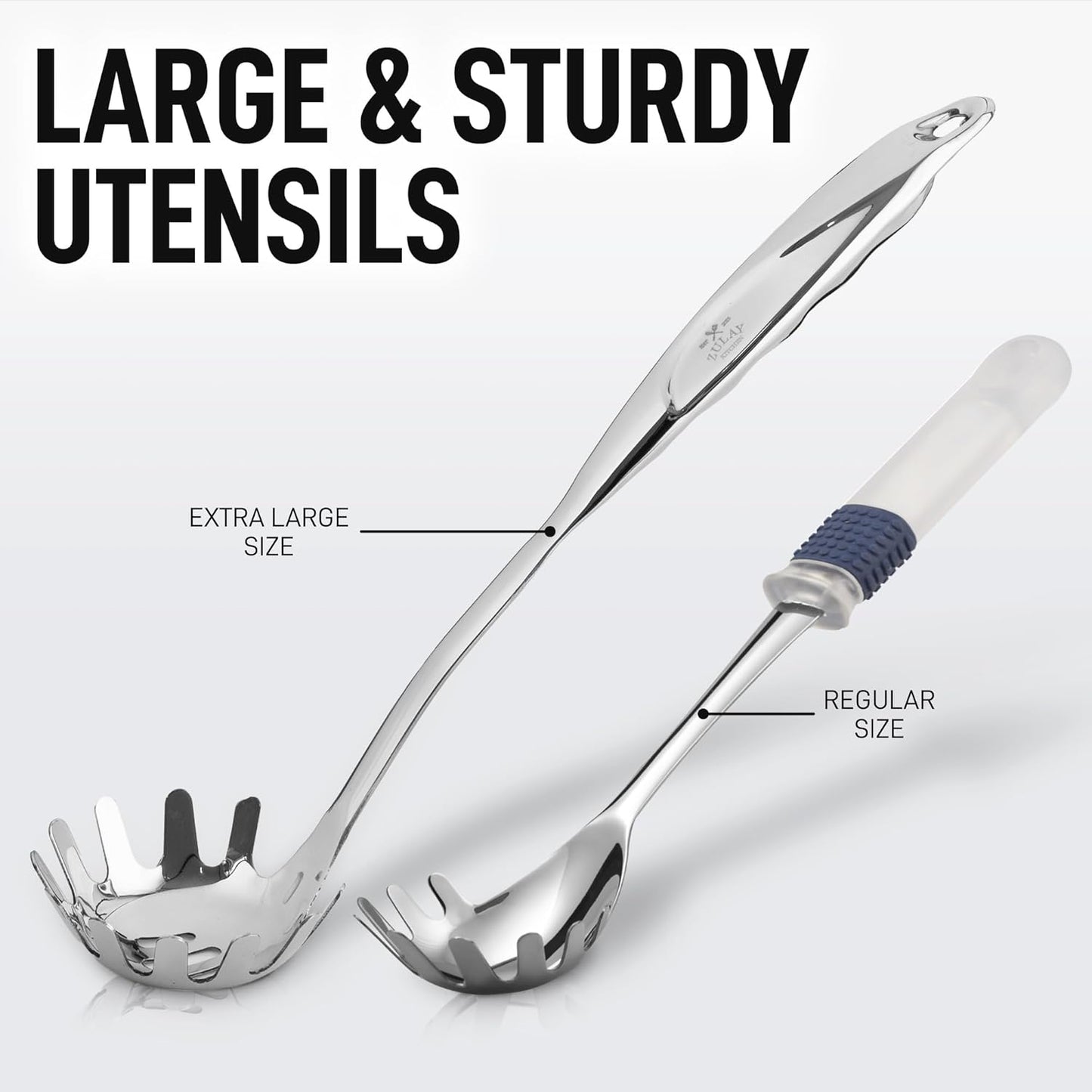 Zulay Kitchen Stainless Steel Cooking Utensil - Stainless Steel Kitchen Utensil - Durable Kitchen Gadgets - Metal Kitchen Accessories - Easy to Clean Kitchen Tools - 5 Piece Set