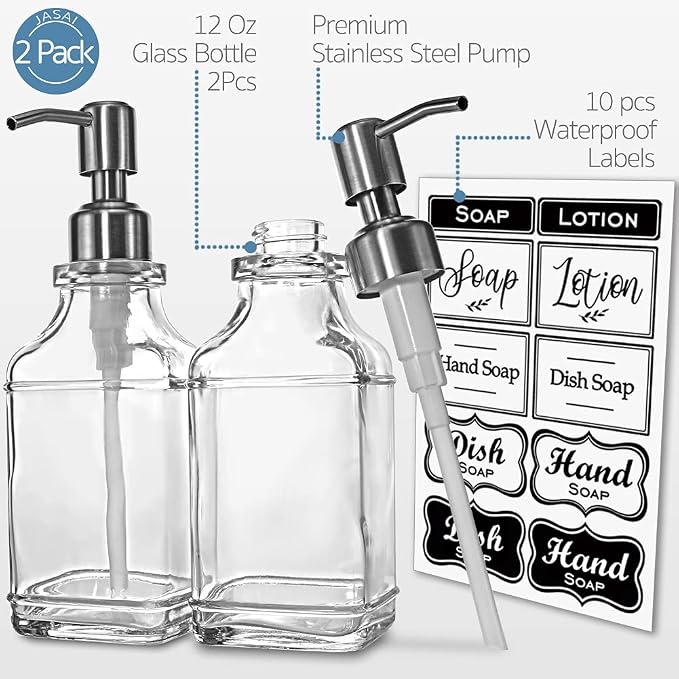 JASAI 2Pack Antique Design Glass Soap Dispenser - Image 2