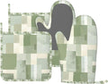 Oven Mitts and Pot Holders Set, Modern Art Pastel Green Geometric Silicone by DADABULIU