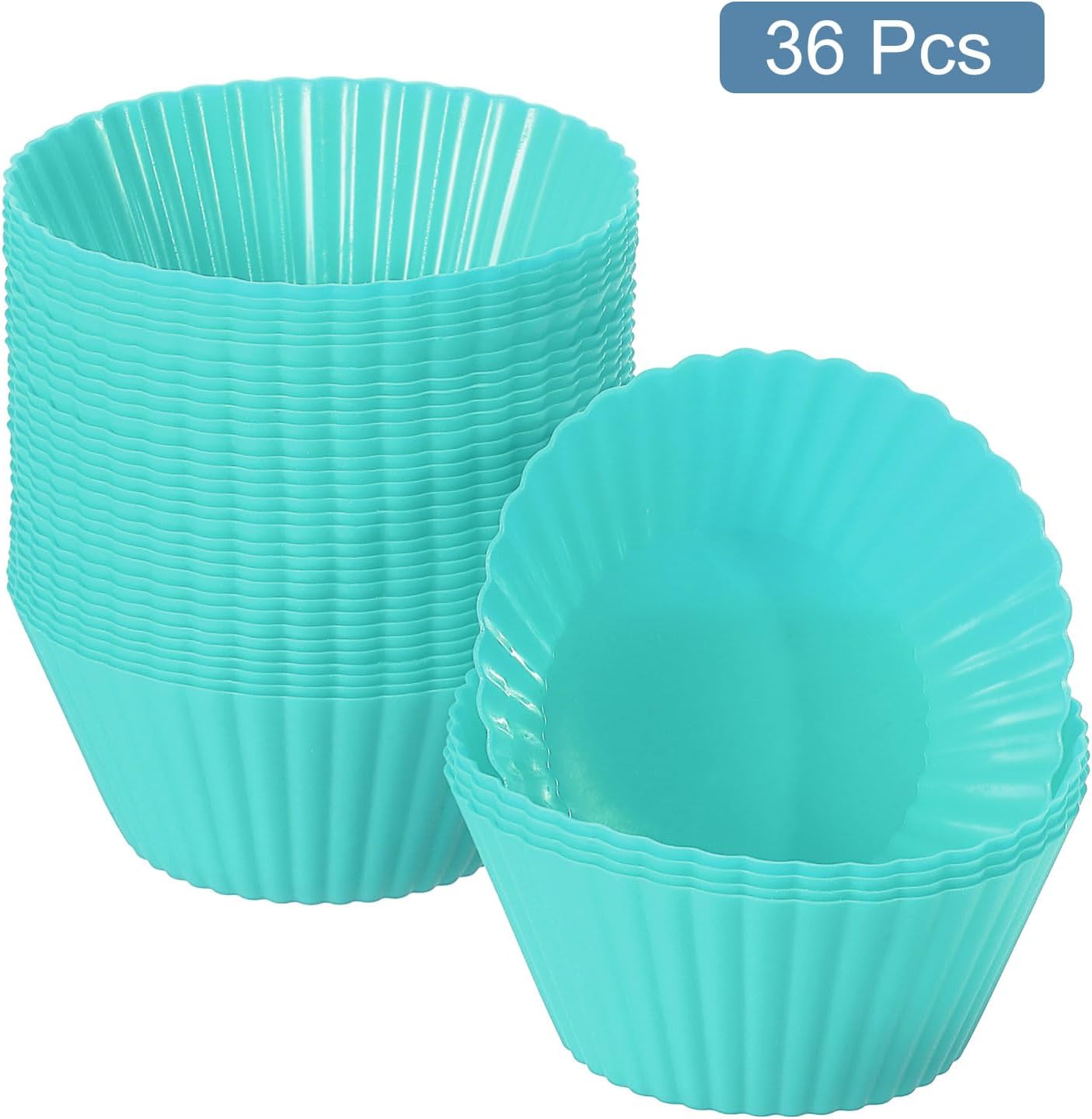 uxcell 36Pcs Silicone Cupcake Liners, Non-Stick Baking Cups, for Cooking Eggs, Baking Muffins and Make a Cake(Mint Green)