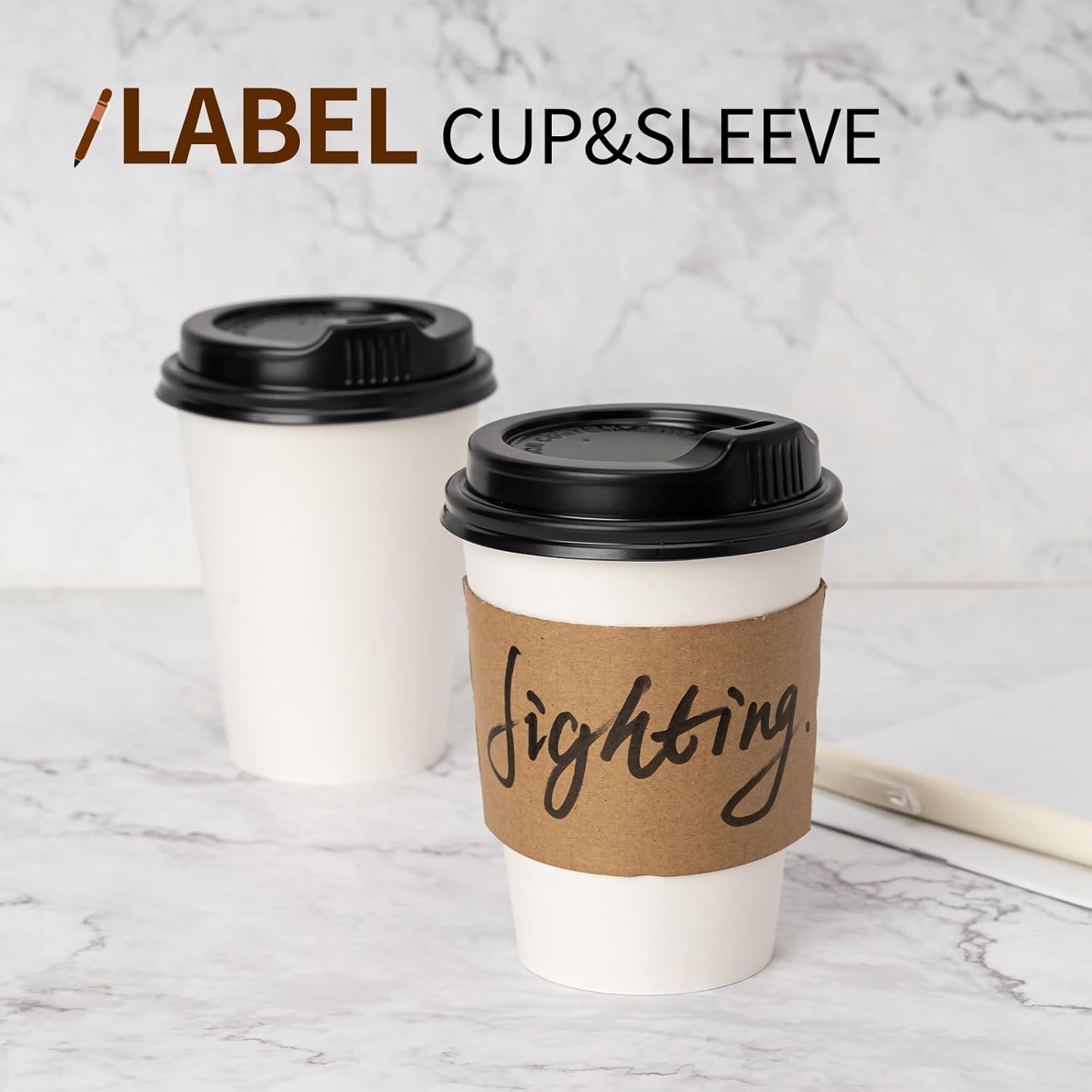 YEEHAW 12 oz 50 Pack Coffee Cups with Lids and Sleeves, To Go Hot Cups for Coffee, Disposable Paper Cups, Ideal for Cafes, Bistros