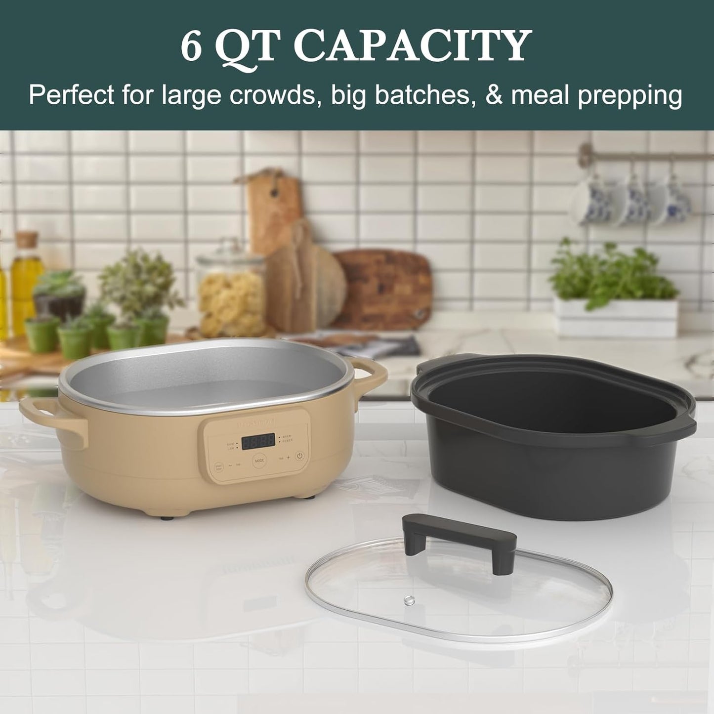MAGNIFIQUE 6 Quart Programmable Slow Cooker Removable Healthy Nonstick Pot - Small Kitchen Appliance for Family Dinners - Serves 6+ People - Heat Settings: Keep Warm Brown Sugar