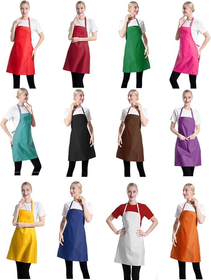 Total 12 PCS Plain Color Bib Apron Adult by TSDSTORY
