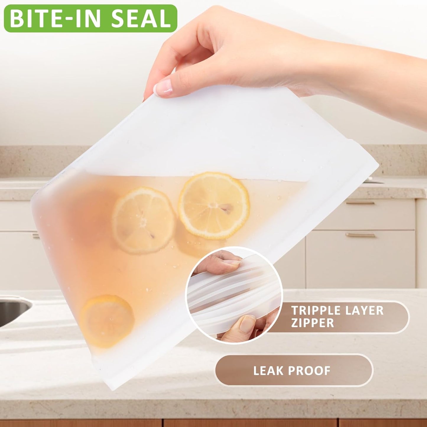 Silicone Bags for Food Storage, Reusable Zip Lock Silicone Food Storage Containers Stand Up Snack Bags, Freezer Microwave Oven Dishwasher Safe, Plastice BPA-Free 3 Pack(40oz 20oz 12oz)