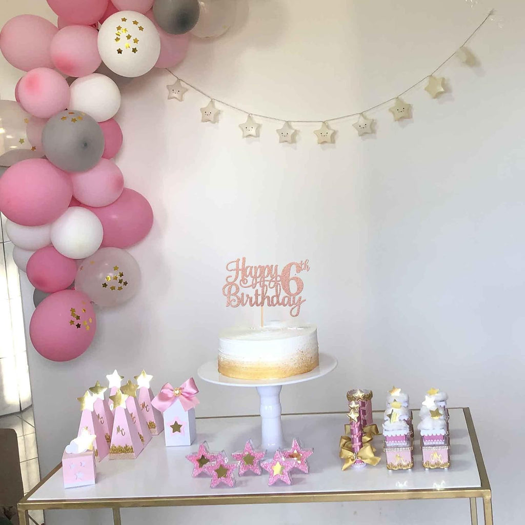 1 PCS Happy 6th Birthday Cake Topper - Glitter Cheers to 6 Years - Fabulous Cake Decoration for 6th Birthday Theme Party - Rose Gold