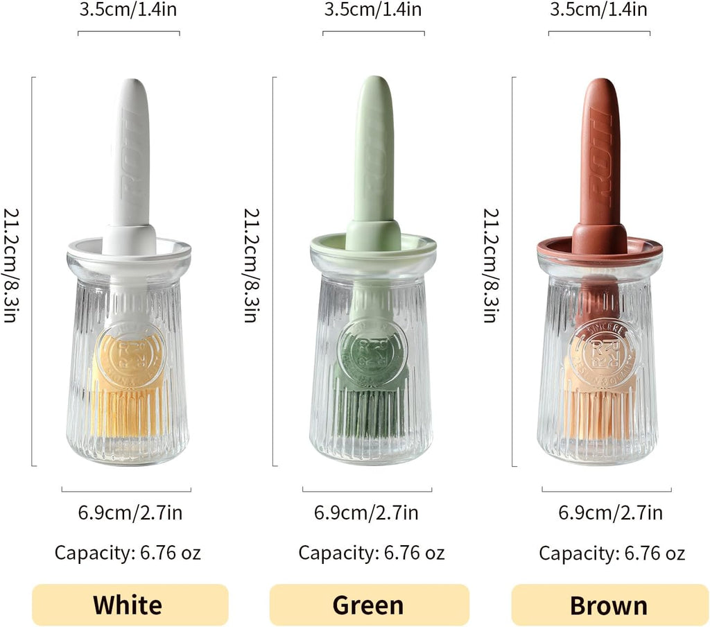 Oil Dispenser with Brush - Glass Olive Oil Dispenser for Kitchen, 3 IN 1 Oil Dispenser Bottle with Silicone Basting Brush for Cooking Vinegar Sauce BBQ Grill Frying (Brown)