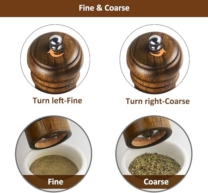 Salt and Pepper Grinders Set, Ouktor Manual Wooden Salt and Pepper Mills Shakers - Image 5
