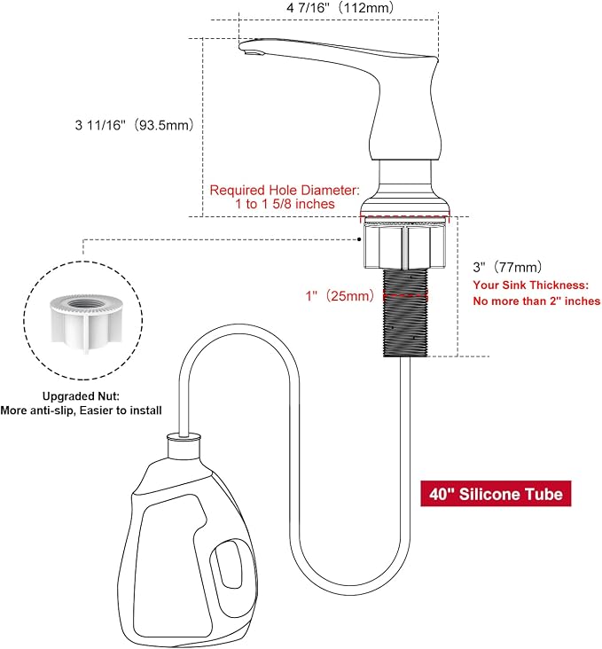 GAGALIFE Kitchen Sink Soap Dispenser Brushed Nickel, Under Sink Soap Dispenser - Image 2