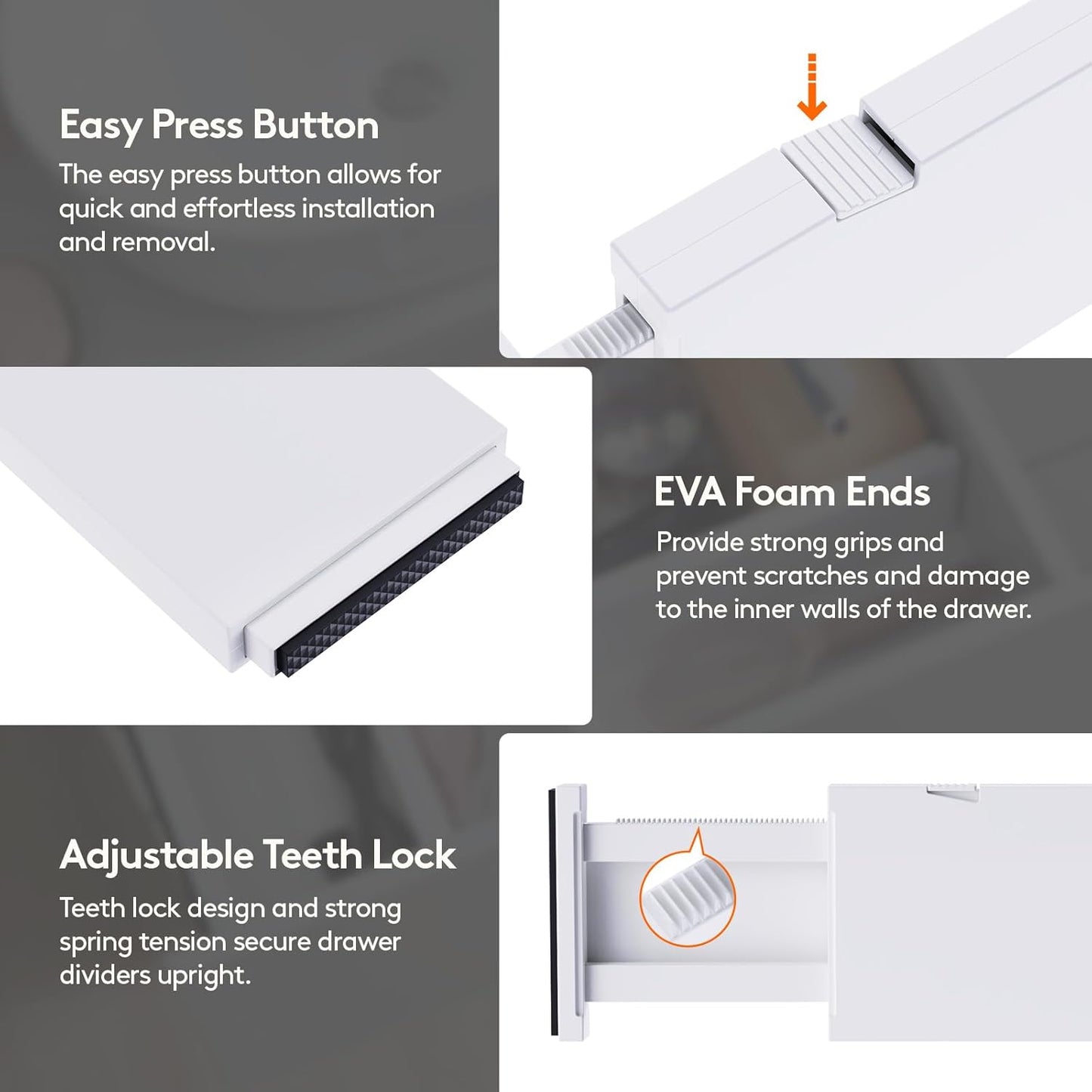 Lifewit 12 Pack Drawer Dividers 4" High,11-17" Adjustable Dresser Drawer Organizers for Clothes, Expandable Dresser Separators in Bedroom/Bathroom/Kitchen/Vanity/Office Organization and Storage, White