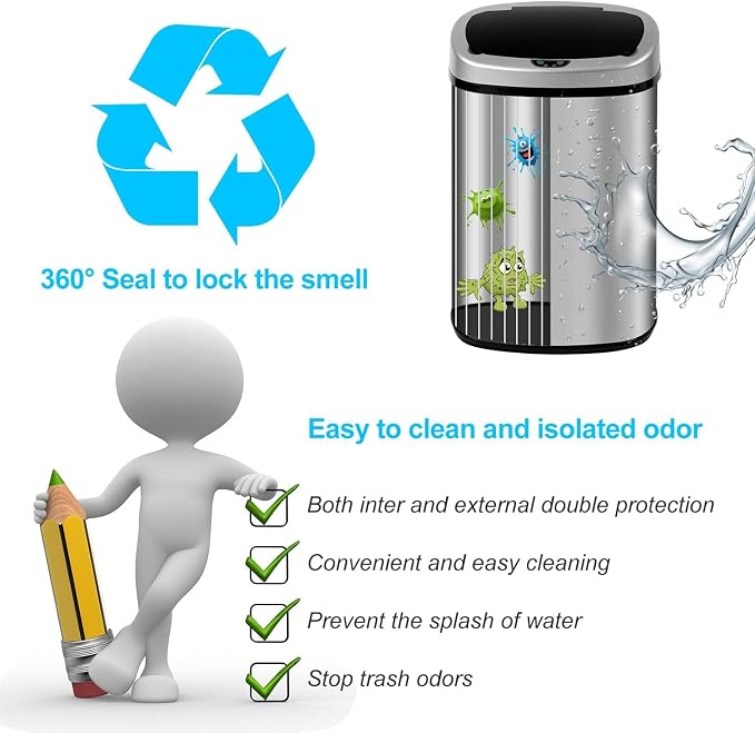 Bigacc Kitchen Trash Can | Stainless Steel 13 Gallon Trash Can | 50L Touch Free - Image 5