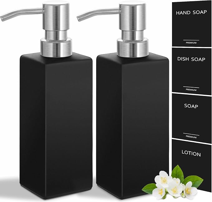 GMISUN Black Soap Dispenser, Hand Soap Dispenser Bathroom, 12 fl oz/350ml Glass by GMISUN