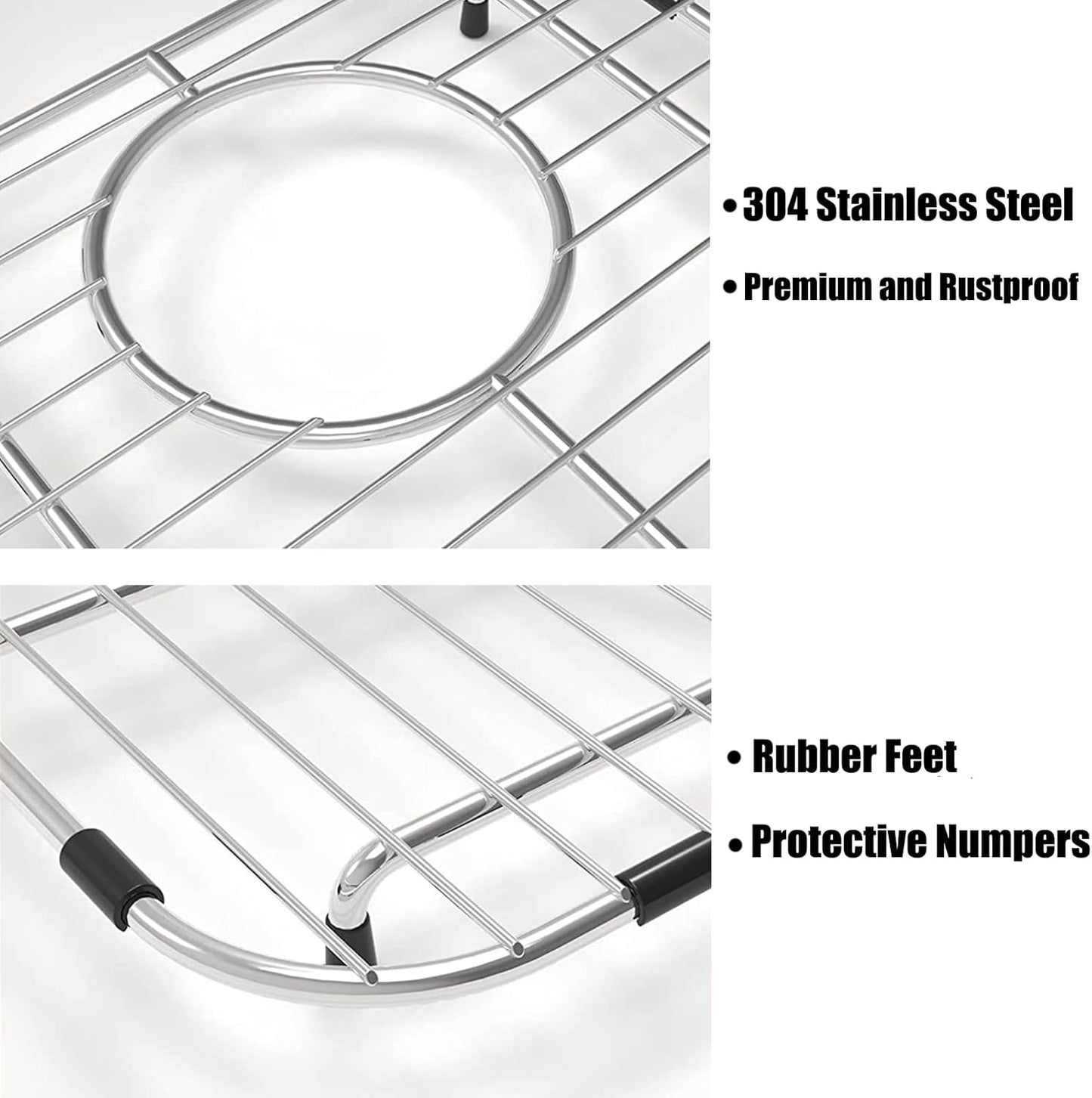 Orgneas Sink Protectors for Kitchen Sink, Universal Double Bowl Sink Bottom Grid 13.2"x11.6"x1.25", 304 Premium Stainless Steel Kitchen Sink Protector Grid Sink Grate Rack Centered Drain 2 Packs