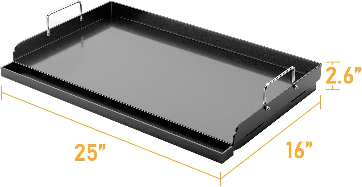 Utheer 25" x 16" Nano-Ceramic Nonstick Griddle for Gas & Charcoal Grills – Universal Flat Top with Grease Groove, Reinforced Ridges & High Sidewalls, Perfect for Healthy Cooking, Parties & Camping