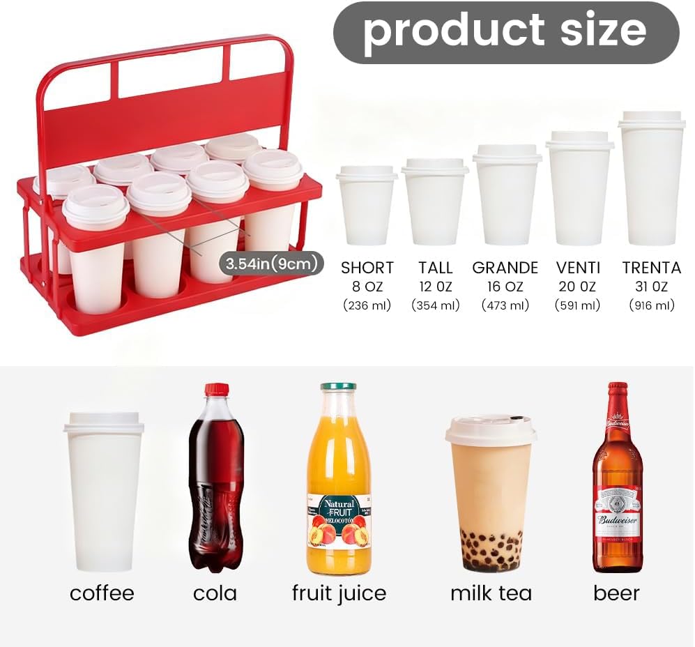 musbus Reusable Drink Carrier with Handle for Doordash, Grubhub, Portable Cup/Coffee Holder Accessories for Delivery, Foldable Drinks Caddy with Tray, Car Durable Plastic Festive Bottle, Vacation
