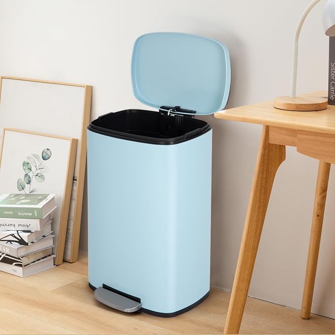 FDW | 13 Gallon Trash Can with Lid | Blue | Fingerprint-Proof | Made of Brushed - Image 2
