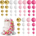 48 Pcs Balls Cake Topper Decorations Balloon Cupcake Toppers Foam Cake Topper Balls Cake Balls Decorations for Birthday Party Wedding Anniversary Cake Decorating (Rose Red, Pink, White, Gold)