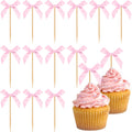 Pink Bow Cupcake Toppers, 40 Pcs Bow Cake Topper Birthday Decorations Bowknot Cupcake Picks for Coquette Theme Party Decoration Bachelorette Bridal Engagement Wedding Baby Shower Party Decor
