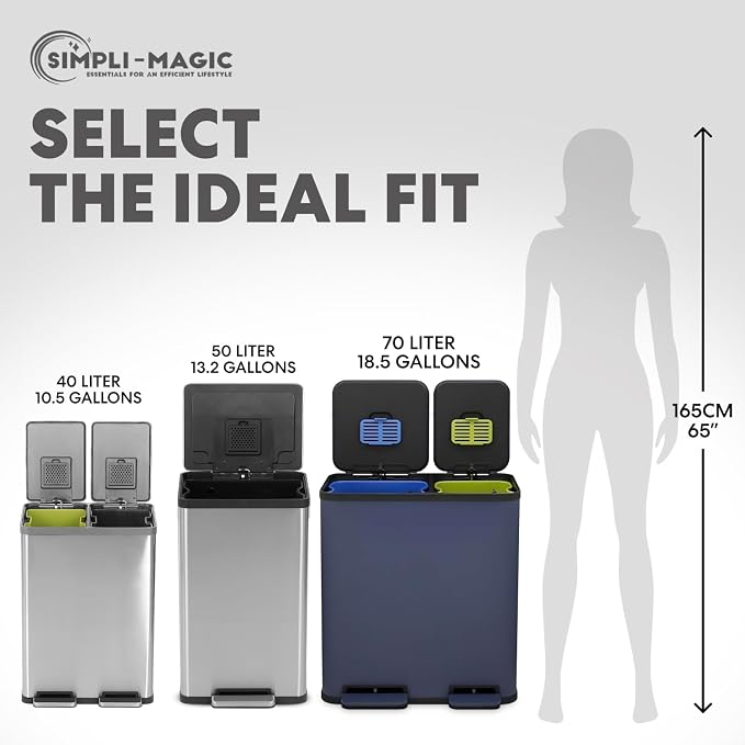Simpli-Magic 70 Liter / 18.5 Gallon Rectangular Hands-Free Dual Compartment - Image 4