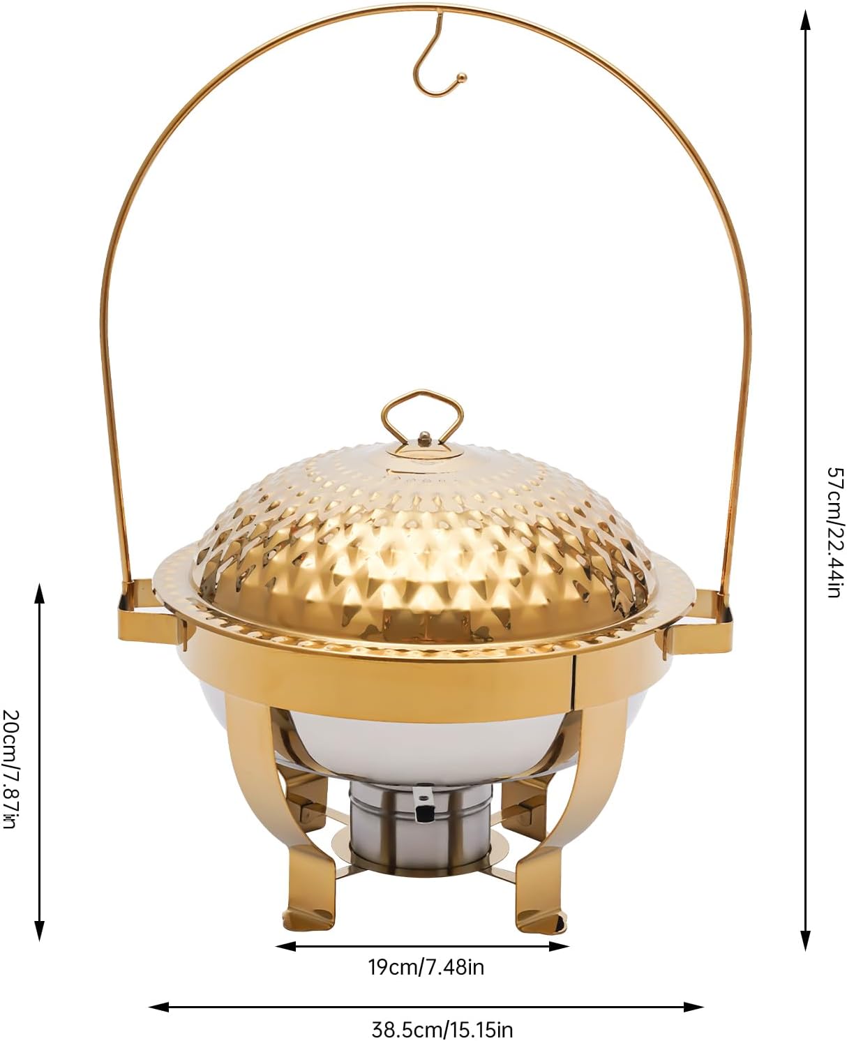 Chafing Dish Buffet Set Silver Accent, 4.5L Round Stainless Steel Chafer, Upgraded Buffet Servers and Warmers Set Warming Tray for Wedding, Parties, Banquet and Events (Gold)