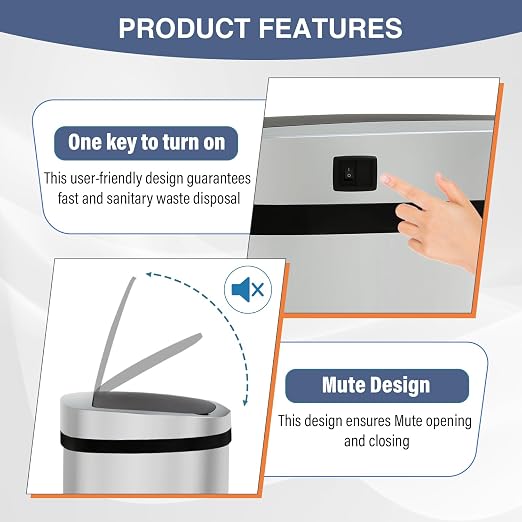 PayLessHere | 13 Gallon Stainless Steel Trash Can | Steel | Automatic Touchless - Image 5