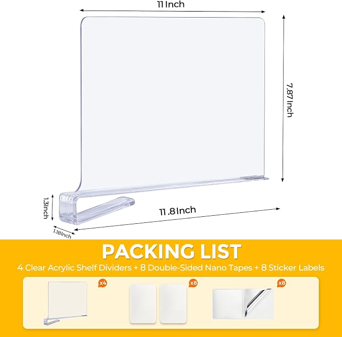 JOY DECOR 12 Pack Acrylic Clear Shelf Dividers - Image 2