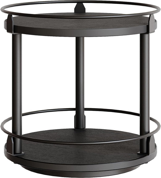 Lazy Susan Organizer, Rotating Spice Rack, 2 Tier Spice Turntable Organizer, Industrial Turntable Spice Holder, for Kitchen Countertop and Cabinet, Compact and Versatile, Black SR22BK