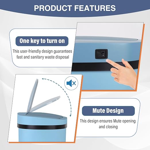 PayLessHere | 13 Gallon Stainless Steel Trash Can | Blue | Automatic Touchless - Image 5