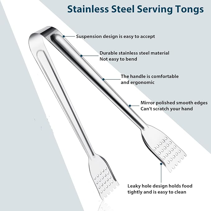 8 Pack 7-Inch Stainless Steel Serving Tongs, Mini Buffet Tongs - Image 2