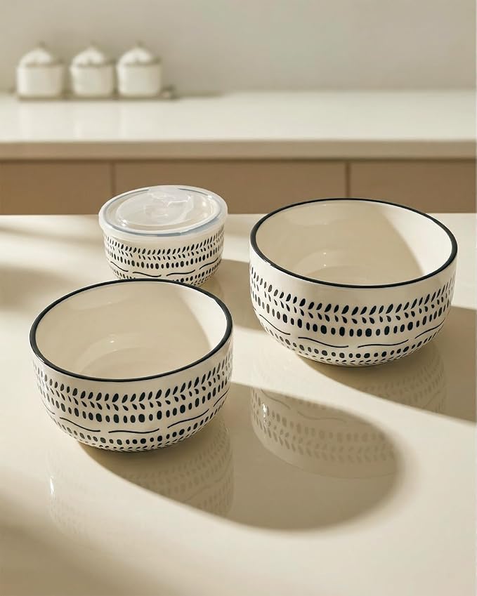 Metahom Ceramic Bowls with Lids Set of 3, Nesting Bowls - Image 6