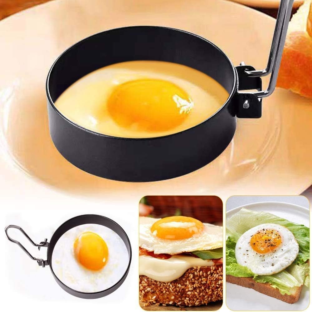 Yevior 4 Pack Eggs Rings,Round Egg Cooker Rings For Frying Shaping Cooking Eggs,Egg Maker Molds Kitchen Gadgets Egg Cooking Rings (4Pack)