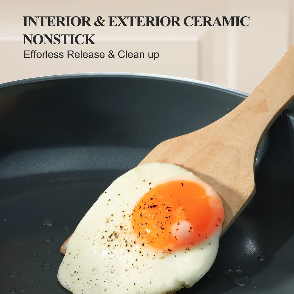 Nonstick Ceramic Frying Pan Set, Non Toxic Skillet, Healthy Egg & Omelet & Chef's Pan, PTFE PFOA & PFAS Free, Induction Compatible (8+10 Inch)