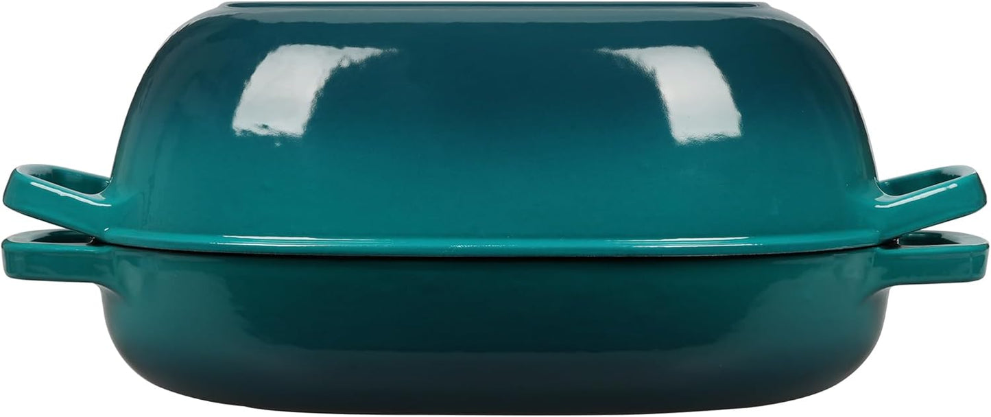 Enameled Cast Iron Dutch Oven Pot with Lid, Oval Dutch Oven for Bread Baking, Bread Oven for Homemade Sourdough Bread Baking, 7qt, Darkcyan