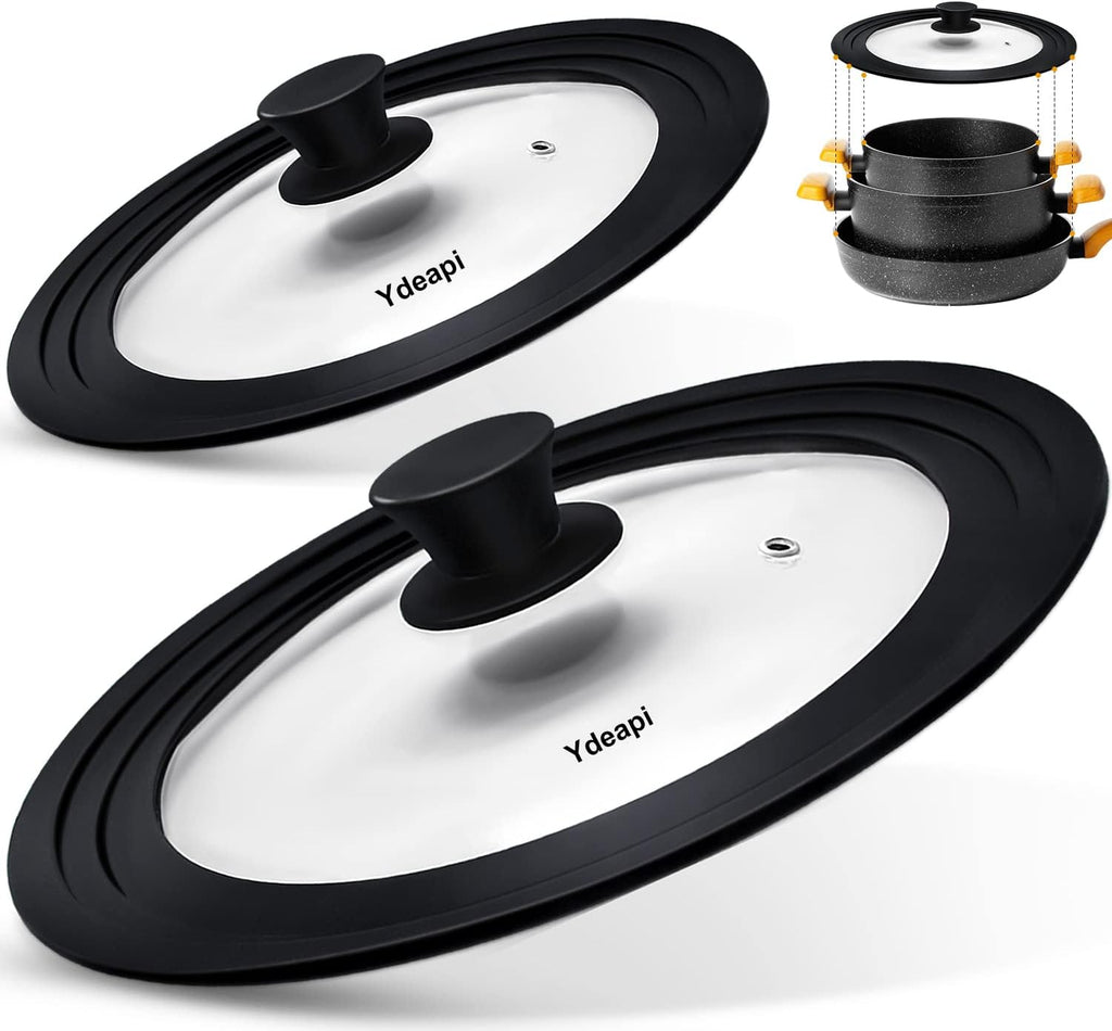 Universal Lids for Pots, Pans & Skillets - Fits 6.5", 7" & 8" Diameter, 9.5", 10" & 11" Diameter Cookware，Tempered Glass with High Heat Resistant Silicone Rim-2PK Cookware（2PK）