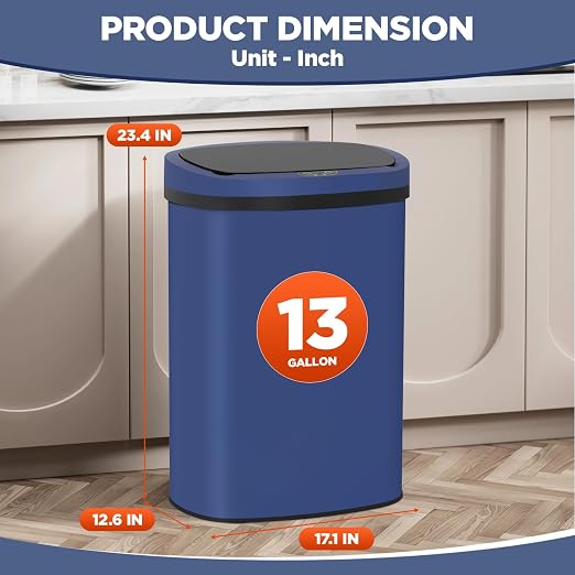 PayLessHere | 13 Gallon Stainless Steel Trash Can | Deep Blue | Automatic - Image 7