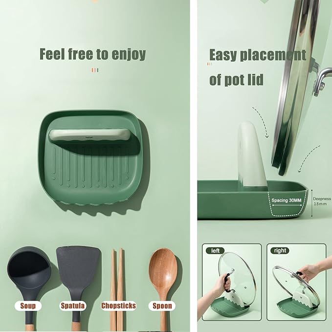 2 Pack Lid and Spoon Rest for Kitchen Counter, Cooking Ladle/Spatula/Spoon - Image 4