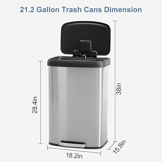 21 Gallon Kitchen Trash Can, Stainless Steel Garbage Can - Image 2