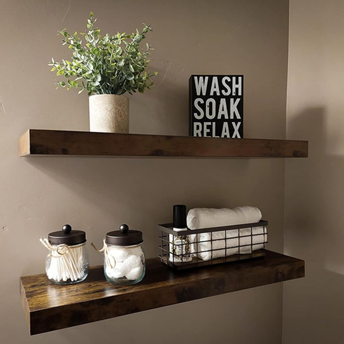 TIEYIPIN Farmhouse Small Metal Wire Storage Basket Bin, Rustic Home Storage Organizer with Wooden Bottom for Kitchen, Cabinets, Bathroom Counter, Pantry, Garage, Laundry Room - Black