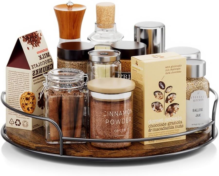 LAMU 10'' Lazy Susan Organizer, Wooden Lazy Susan Turntable for Cabinet, Table Top, Kitchen, Pantry, Bathroom Countertop Organizer, 1 Pack