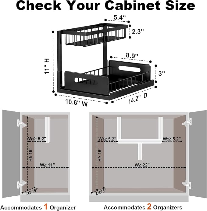 REALINN Under Sink Organizer, L-Shaped 2 Tier Pull Out Cabinet Organizer - Image 2