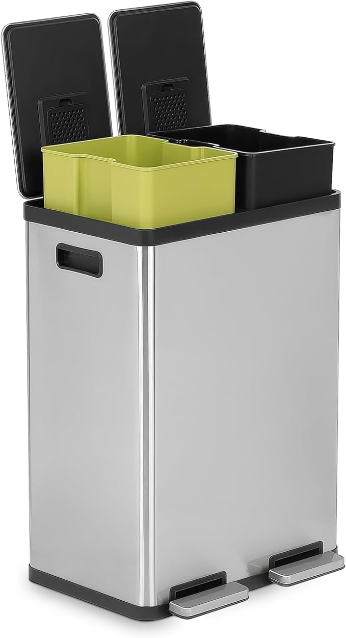 SIMPLI-MAGIC 60 Liter / 16 Gallon Rectangular Hands-Free Dual Compartment by Simpli-Magic