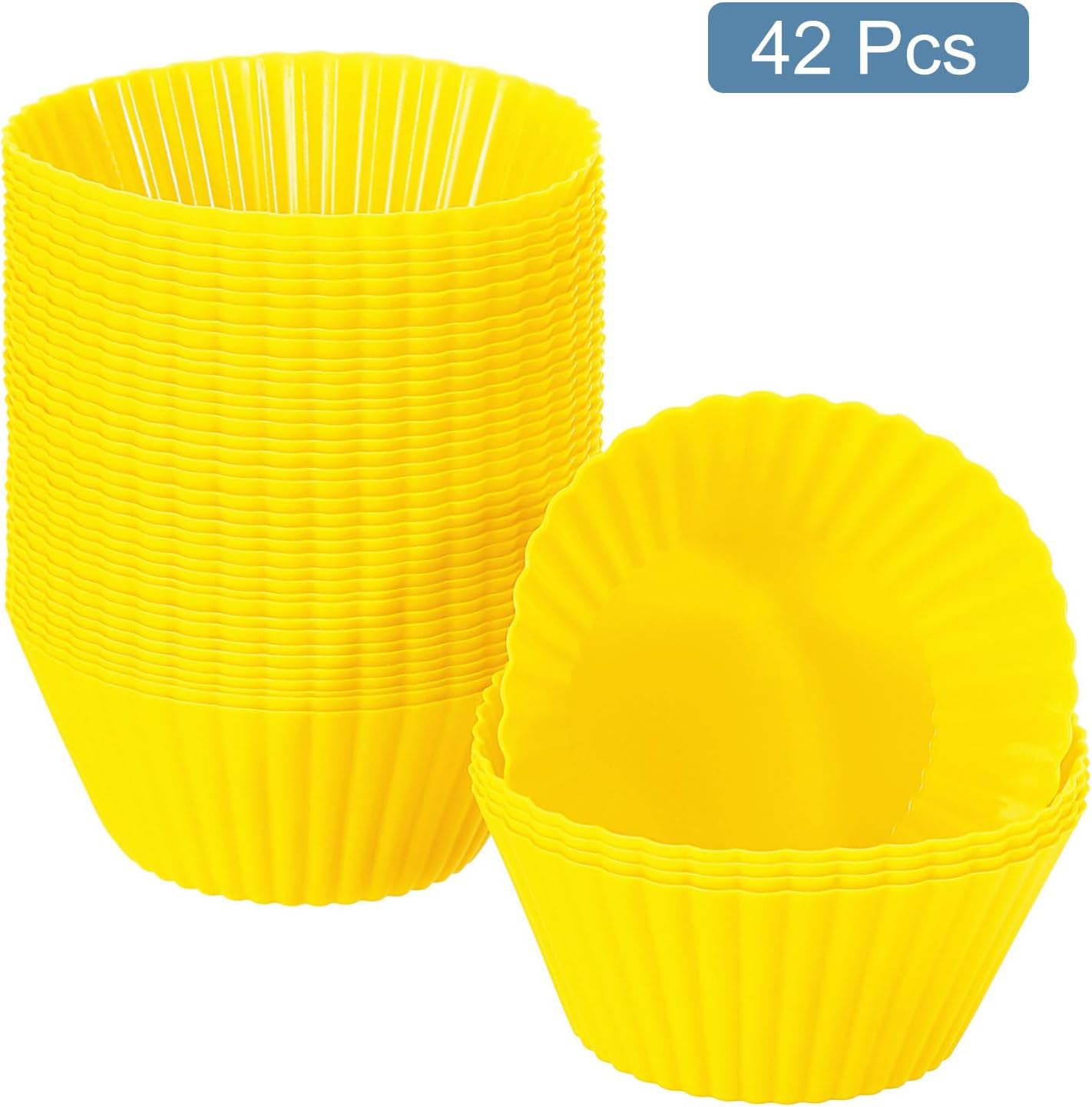uxcell 42Pcs Silicone Cupcake Liners, Non-Stick Baking Cups, for Cooking Eggs, Baking Muffins and Make a Cake(Yellow)