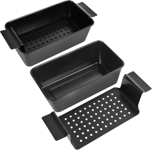 Meatloaf Pan with Drain Tray 2 Pack, Non Stick Meat Loaf Pan with Drip Tray, 9.8x5.7 Inch Loaf Pan with Insert Easy Removal Perforated, Bakeware Pan for Oven Baking Bread and Roasting Meat