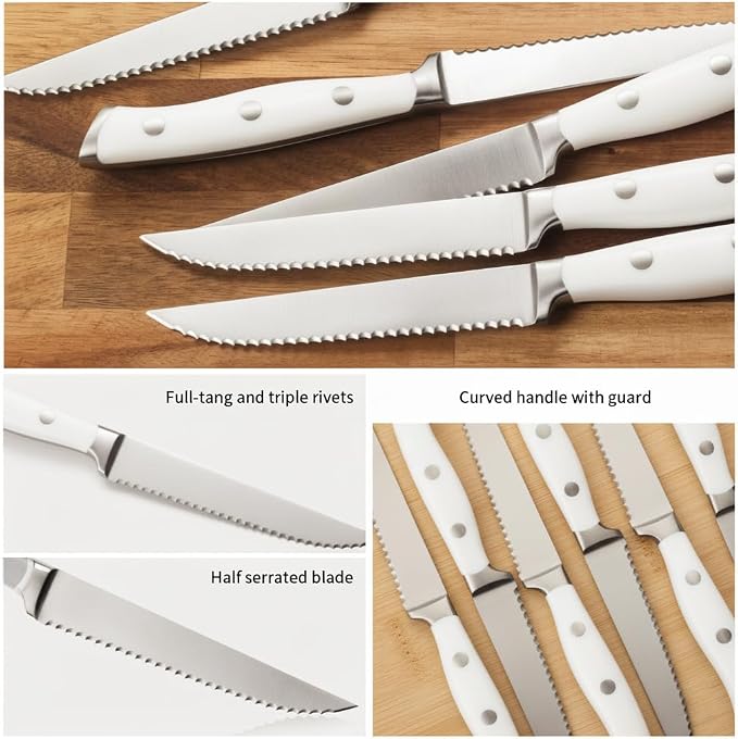 Alata 8-Piece White Steak Knives Set, Stainless Steel Steak Knife set - Image 4